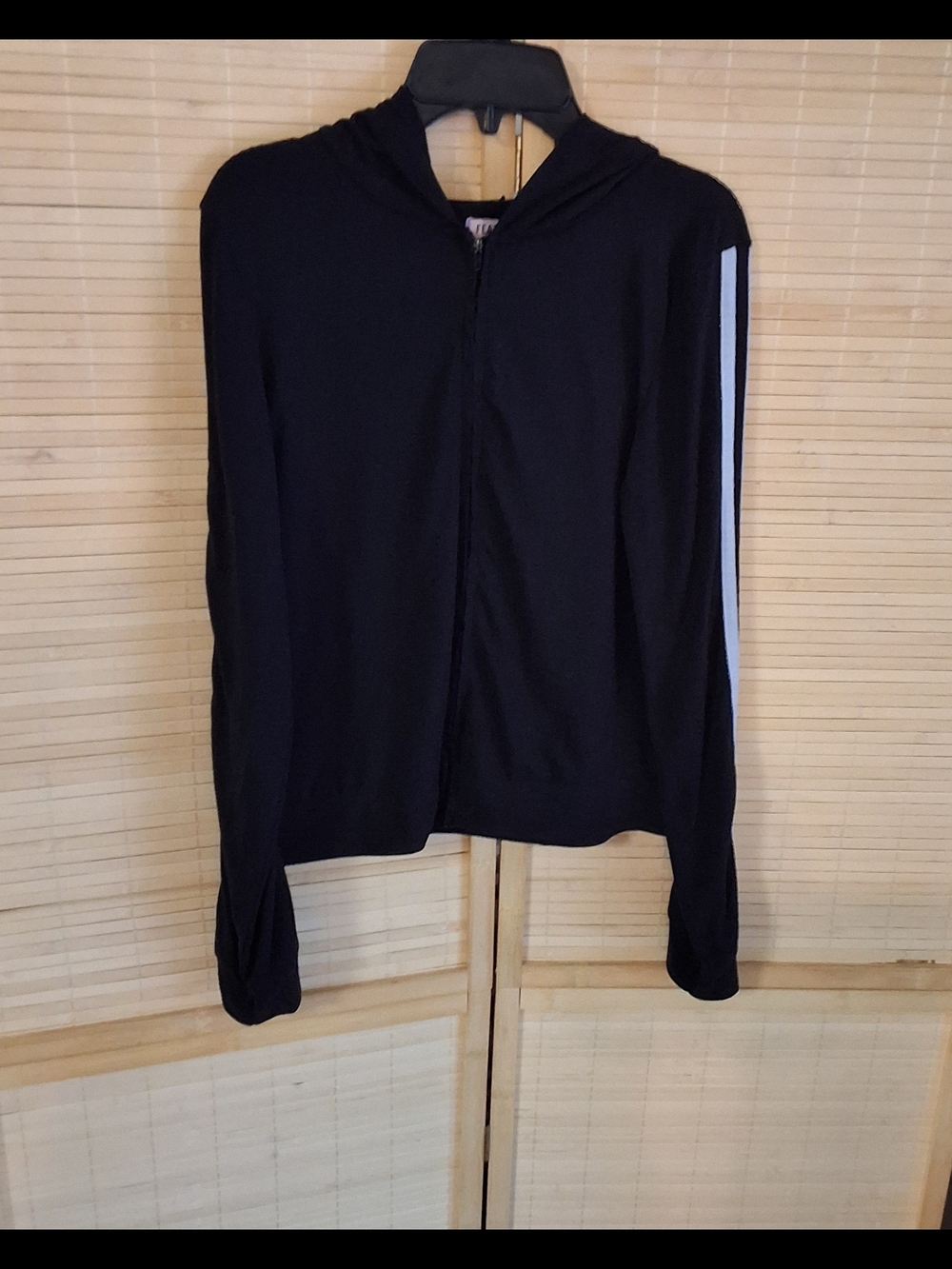feathers Black Zip Hoodie with White Sleeve Stripe
